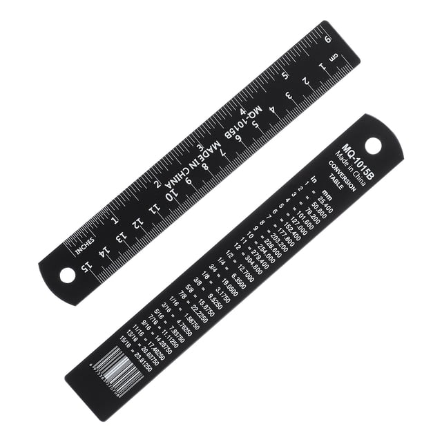 Regla de metal de 6 pulgadas, regla métrica de aleación de aluminio con medición precisa en pulgadas y centímetros para oficina, ingeniería y dibujo, negra