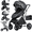 Blue, variant on Foldable Baby Stroller,Toddler Carriage with Reversible Handle,Diaper Bag,Rain Cover,0-36 Months,Unisex,Beige