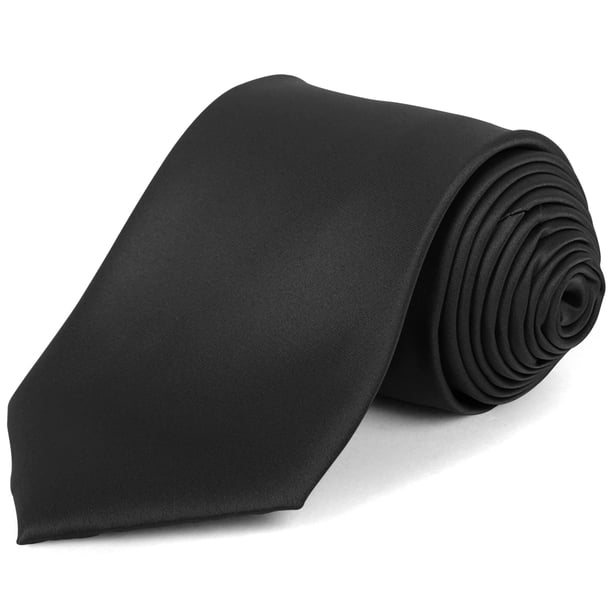Corbata Clásica Umo Lorenzo para Hombre, Color Sólido, Material de Poliéster con Acabado Satín Amplio, Negra