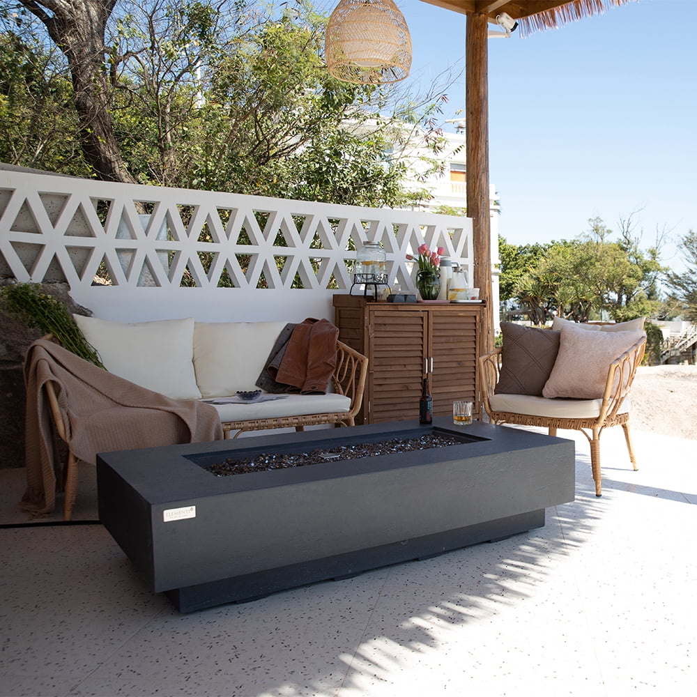 Elementi Plus Positano Natural Gas Fire Pit for Outside Outdoor Fire Pit Table Smokeless Firepit Concrete Rectangular Fire Table Patio Heater Fireplace 60000 BTUs - Dark Grey, 60 x 31.9 Inches