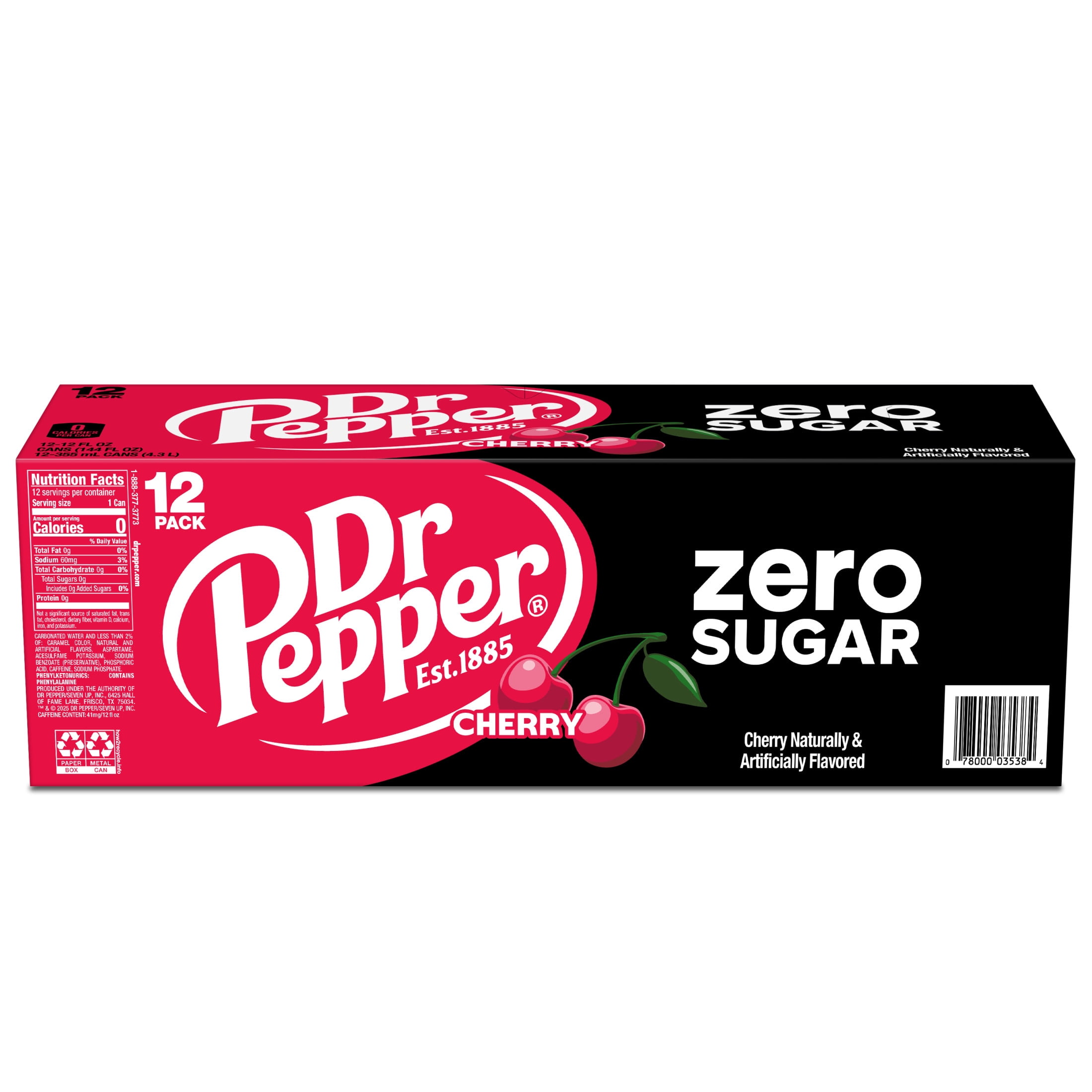Dr Pepper Zero Sugar Cherry Soda Pop, 12 fl oz, 12 Pack Cans