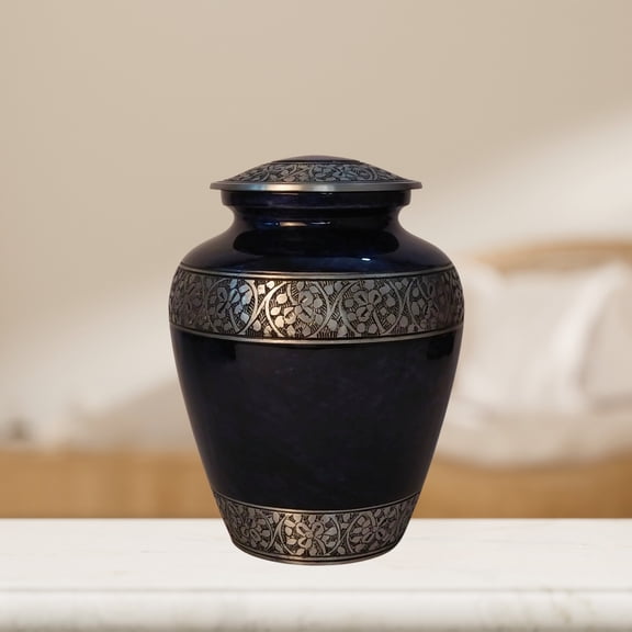 Leaves and Flowers Large Adult Cremation Urn for Human Ashes — With Velvet Bag