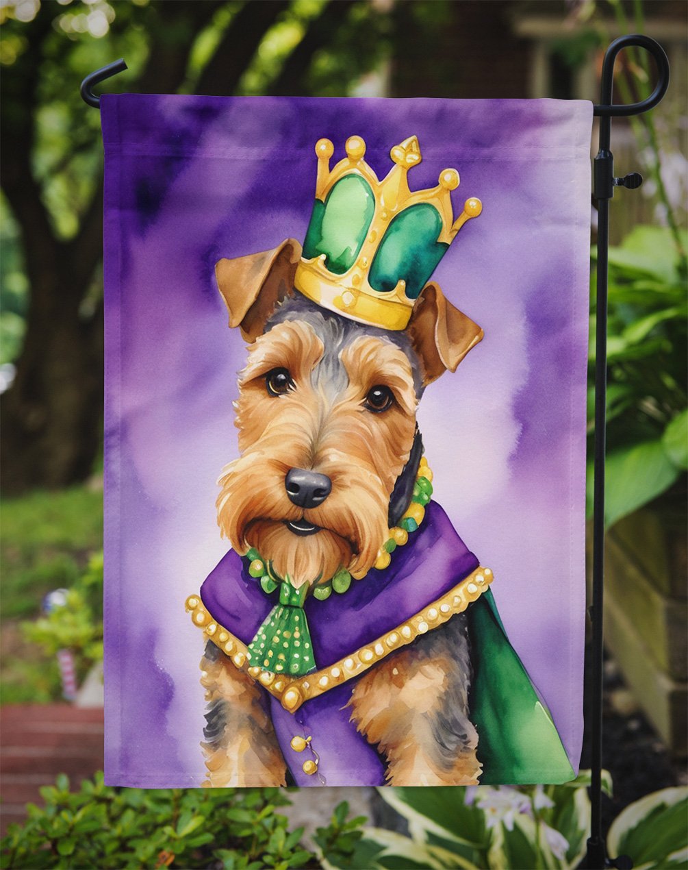 Welsh Terrier King of Mardi Gras Garden Flag 11.25 in x 15.5 in