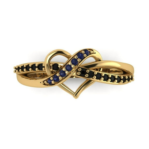 Solitaire with Accents Engagement Ring for Women - 0.22ct Simulated Blue Sapphire in 18K Yellow Gold Promise Ring