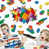 Building Blocks Wall Stickers Colorful Blocks Wall Decals Vinyl Art Decor DIY Break Through The Wall Mural
