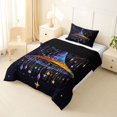 thumbnail image 2 of Manfei Gradient Witch Hat Twin Comforter Sets 2pcs, Halloween Cosmic Stars Print Bedding Set, Blue Gold Purple,Black Reversible,1 Comforter and 1 Pillowcase, 2 of 6