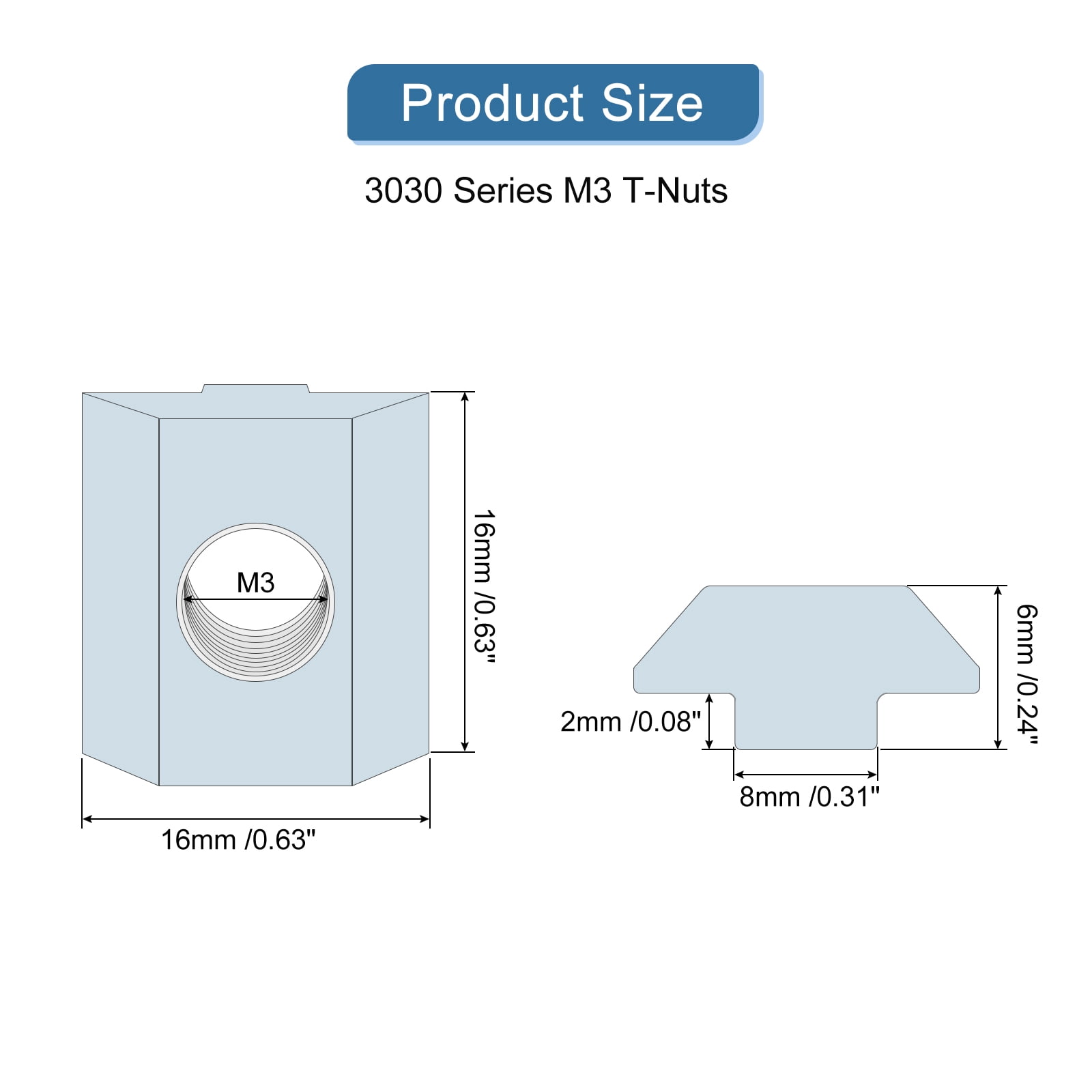 T Nuts, 60pcs - Nickel Plated Carbon Steel T Slot Bolts, 3030 Series M3 Hammer Head Fastener, Sliding T Nuts for Aluminum Extrusion Profile (Silver)