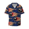 thumbnail image 2 of Lsque Bowling Ball And Flame print Men's Cuban Collar Short Sleeve Shirt Summer Beachwear Casual Button Down Fashionable Vacation Leisure Shirt-Small, 2 of 7