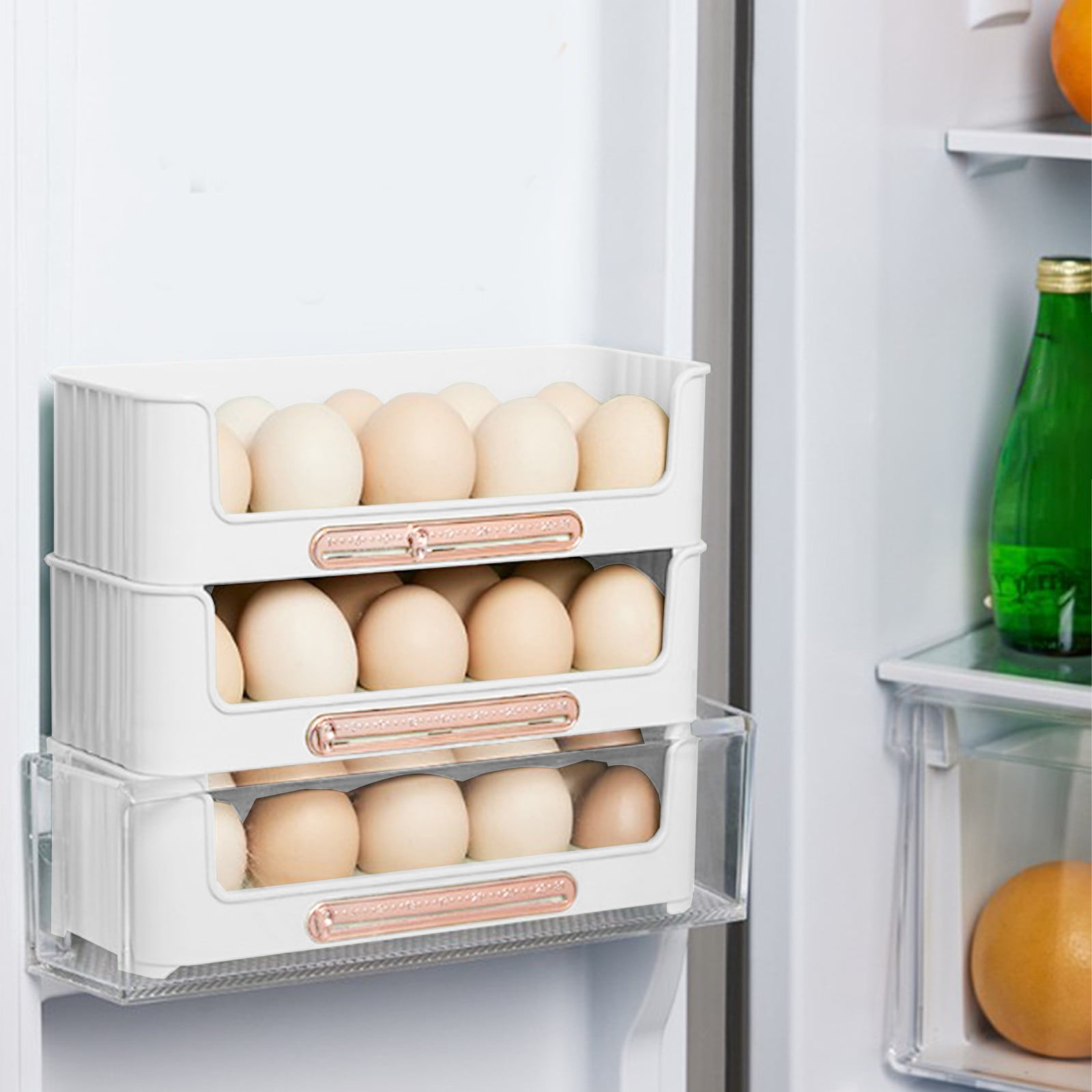 LACKUST Stackable Egg Holder for Refrigerator 30 Eggs Capacity with Date Tracker Fits Side Door Storage Durable Plastic Container, White