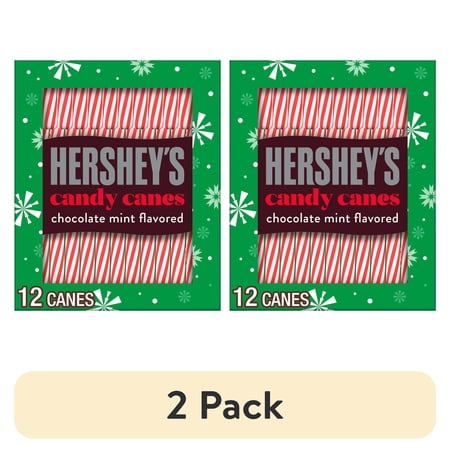 (2 pack) Hershey's Chocolate Mint Flavored Christmas Candy Canes, Box 5.28 oz, 12 Pieces