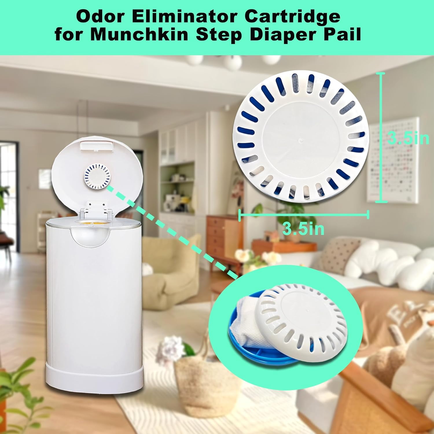 4-Pack Odor Eliminator Cartridge for Munchkin Step Diaper Pail, Lavender Scent Baking Soda Diaper Pail Deodorizer