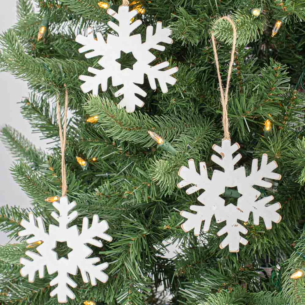 24pcs White Wooden Snowflake Ornaments - for Christmas - Factory Direct Craft