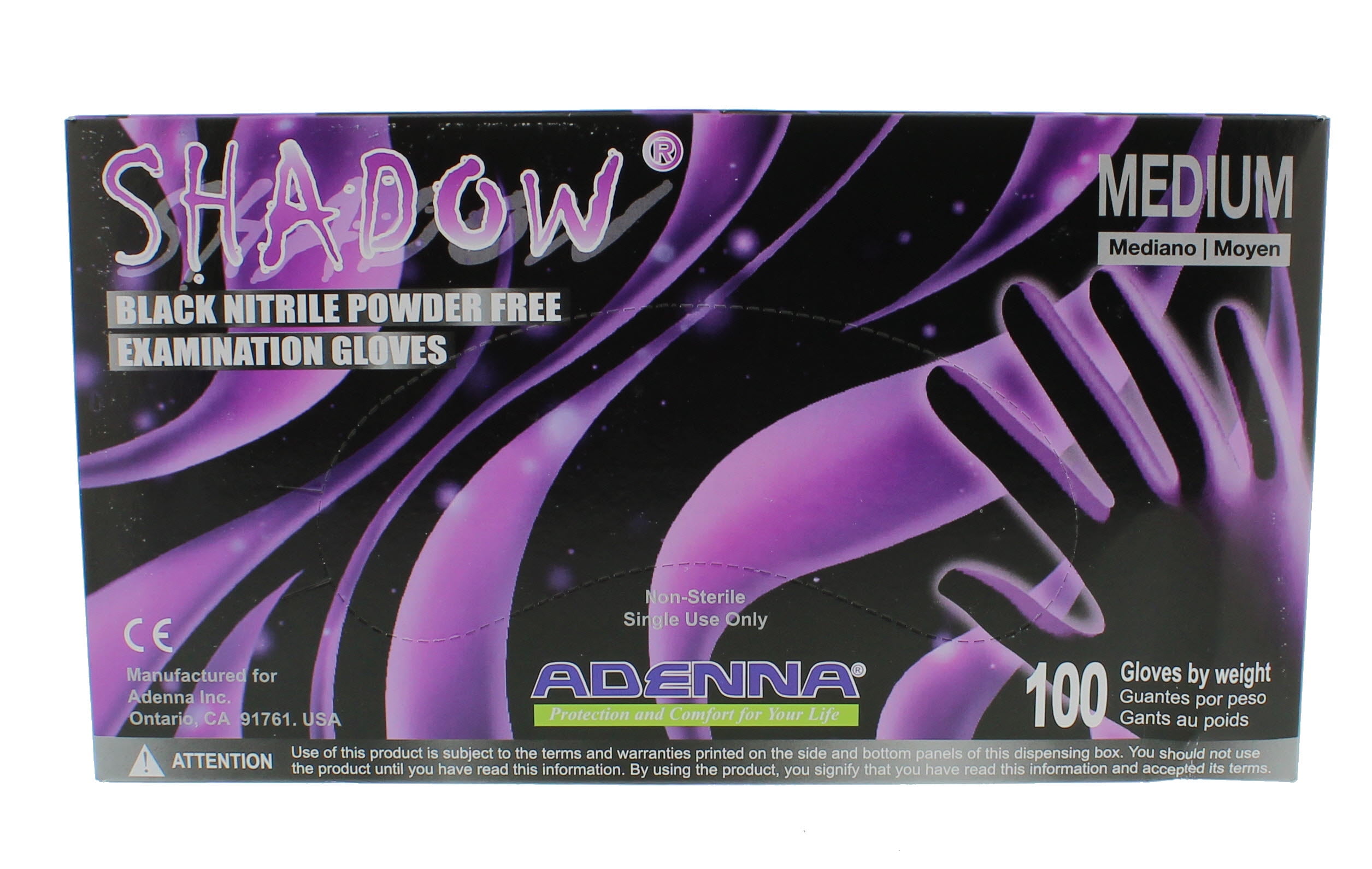Adenna SHADOW Black Nitrile PF Exam Gloves SHDMedium