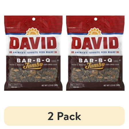 (2 pack) DAVID Roasted and Salted Jumbo Sunflower Seeds, Bar-B-Q Flavor, 5.25oz.
