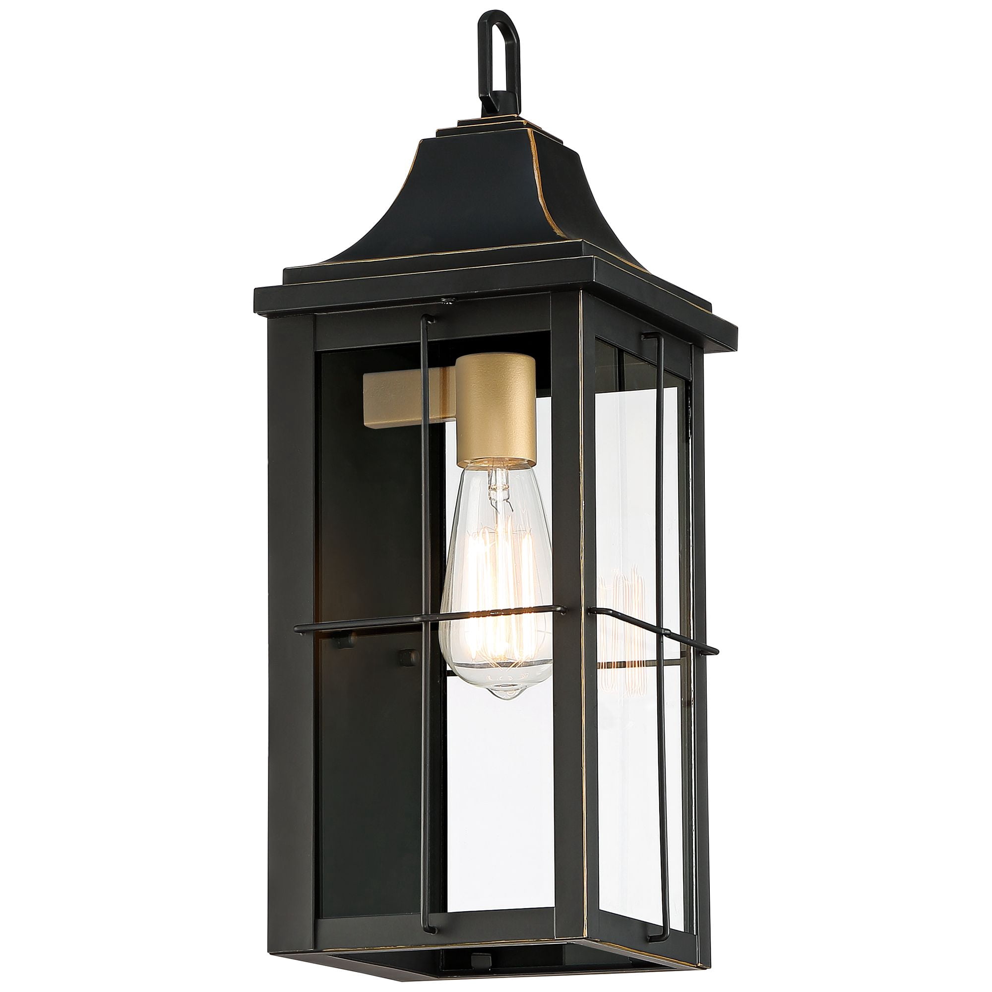 John Timberland Sunderland Vintage Outdoor Wall Light Fixture Black Warm Gold 18 1/2" Clear Glass Panels for Post Exterior Barn Deck House Porch Yard