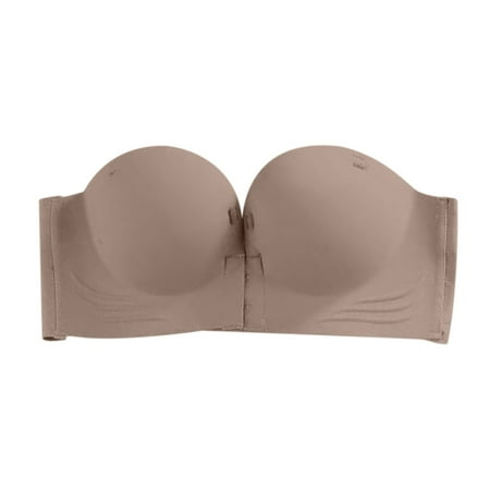 Yubnlvae Wine Color Strapless Bra - No-Slip Silicone Band Bustier (B-Dd Cup) Coffee Xl  Womens Solid Color Wine Strapless Non Slip Adjustment Rimless Dress Bra