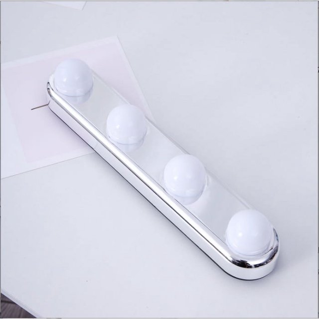 ZHAOCHENG Luces para espejo, luz de maquillaje para espejo frontal, lámpara de pared, luz de baño, lámpara frontal para fotografía con 4 bombillas LED y potentes ventosas