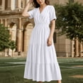 thumbnail image 6 of ClodeEU Women's V Neck Short Sleeve Tiered Midi Dress,Casual Flowy A-Line Sundress White,Women's Plus XL, 6 of 7