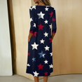 thumbnail image 4 of Women's 4th of July 250th Anniversary Artistic Pattern Dress 3/4 Sleeve Button Neck Midi Dress Loose Fit Casual Patriotic Independence Day USA Flag Soft Fabric Everyday Wear Navy S, 4 of 4