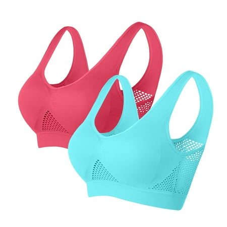 Elvqul Wireless Bras Women Comfy Red Bralette Push-Up Underwear Breathable Nylon 2 Pack Bras