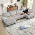 thumbnail image 6 of FFH 114" U Shaped Couch, Oversized Sectional Sofa with Double Chaise, Modular Cloud Couch Corduroy 4 Seater Sofa Set for Living Room, Light Gray, 6 of 11