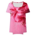 thumbnail image 3 of Hvyesh Women Floral Tops Plus Size Short Sleeve Tshirt Flowy V Neck Pleated Front Tops Loose Fit Work Blouses Cyber Monday, 3 of 4