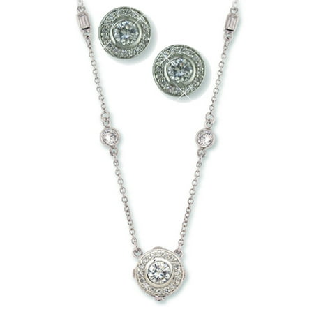 - Circle Crystal Pendant Necklace Set with Baguette Crystals