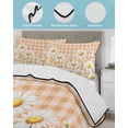 thumbnail image 3 of Quilt King Size Bedding Set, Spring White Daisy Reversible Summer Quilt 3 Pieces, Farmhouse Floral Orange Buffalo Plaid Lightweight Bedspreads Coverlets with 2 Pillow Shams for All Seasons, 3 of 5