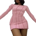 thumbnail image 1 of Robe Moulante Décontractée pour Femmes, Col Rond Contrasté, Manches Évasées, une Pièce, 1 of 4