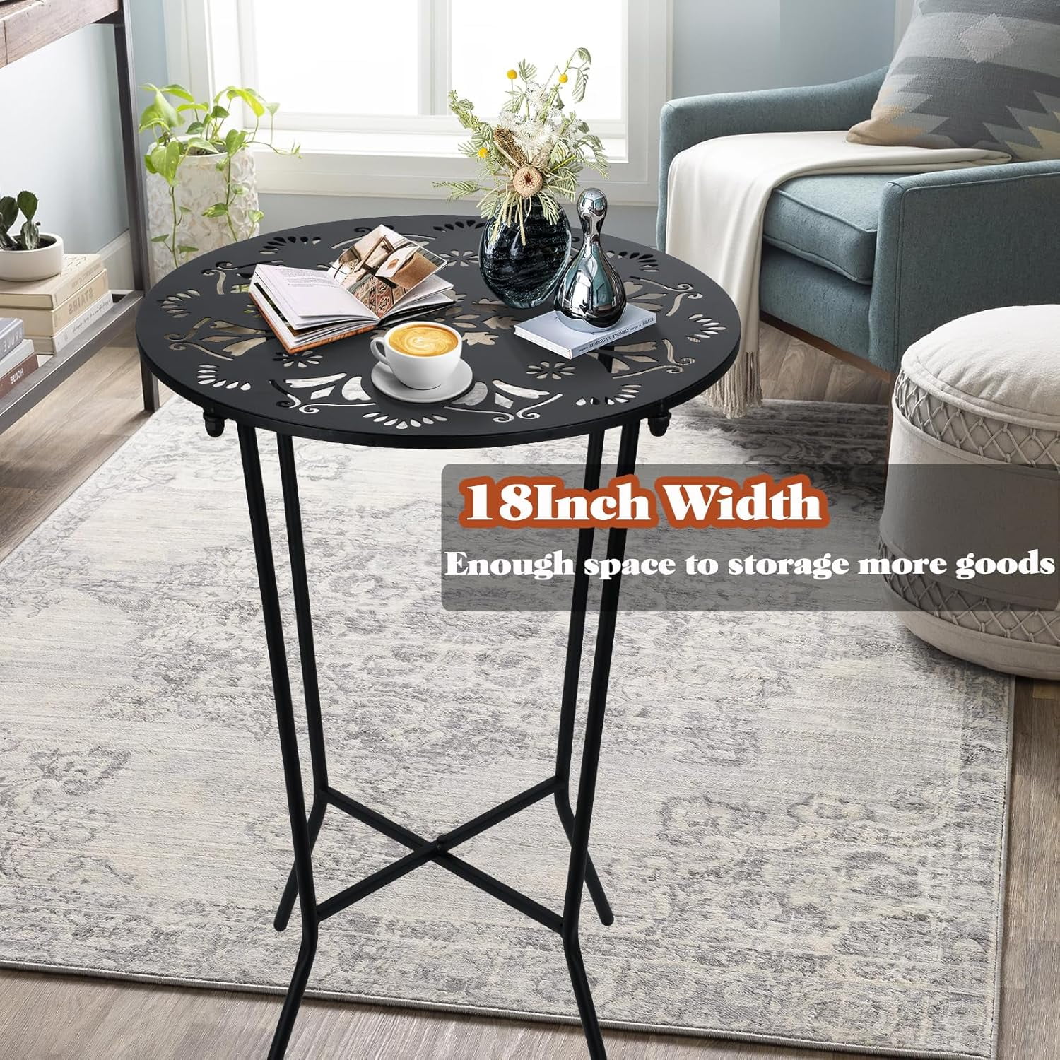 KABB Tall Durable Rustproof Iron Side Table, Weather Resistant Outdoor End Table for Garden, Balcony, Yard