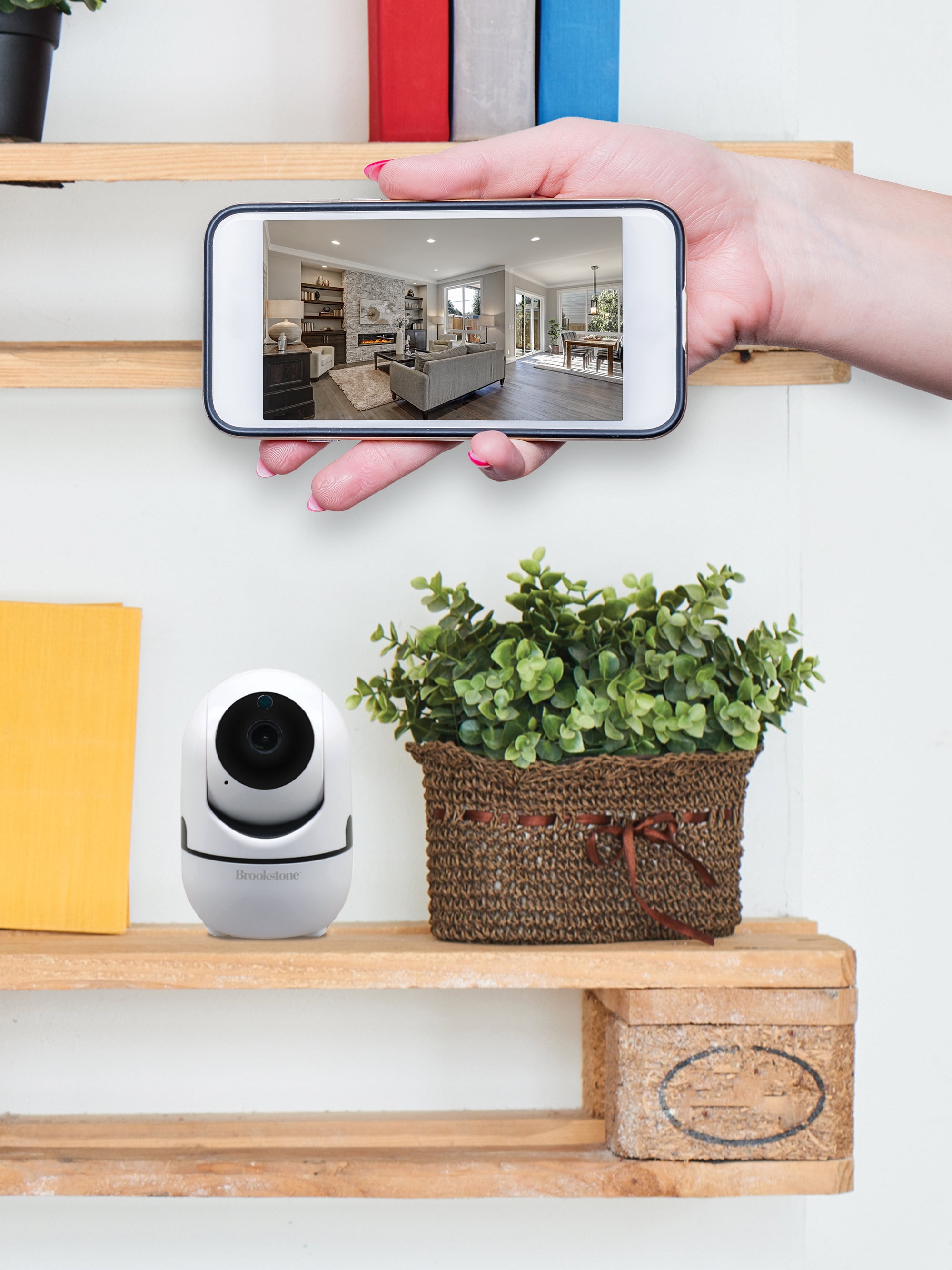 Brookstone Indoor WIFI Security/Surveillance/Nanny/Pet Camera with Pan and Tilt Controls, Night Vision, Motion Detection, Two-Way Audio and Smart Tracking with USB Connecting Cable and USB adapter