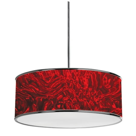- Dainolite 3 Light Drum Pendant, Polished Chrome, Red Ice Shade