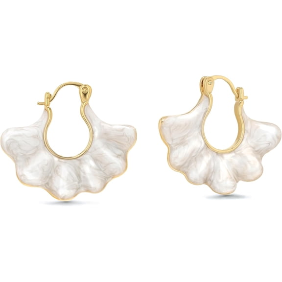 SNGIA 18K Gold Plated White Cream Enamel Flower Drop Earrings for Women