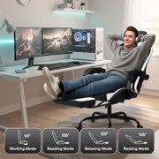 CELTOSS White Office Gaming Chair with Footrest & Lumbar Support, Ergonomic Adjustable Computer Chair with Swivel Seat & Headrest
