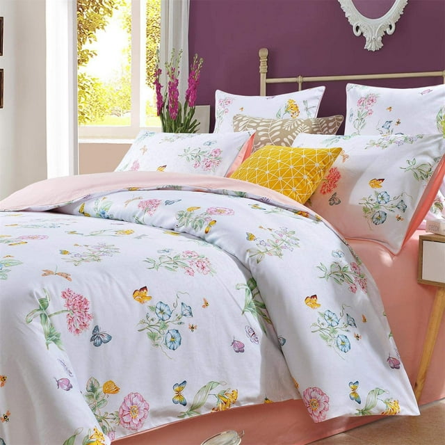 King Size 3 Pcs Juego de Funda Nórdica Niñas Mariposa Patrón Ropa de Cama Set Shabby