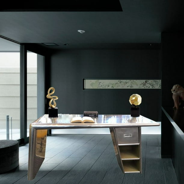 Roadney Desk with Polished Finish, Metal Desk, Riveted Aluminum Desk ...