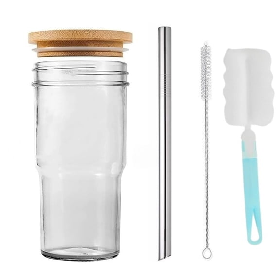 2 Pack Glass Tumbler Cups with Lids - 24oz Reusable Drinking Glasses for Iced Coffee Tea and Juice Storage