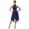 thumbnail image 3 of LiiYii Robe de Danse Lyrique Moderne pour Femmes, Dos Nu Irrégulier en Maille à Volants pour Performance sur Scène Bleu Marine P, 3 of 8
