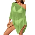 thumbnail image 2 of Sheer Mesh Poncho for Women, Asymmetrical One-Shoulder Knit Cover Up - Boho Beach Tunic Top, Loose Sleeveless Cape Shirt, Summer Vacation Sun Protection Layering Piece Green, 2 of 5