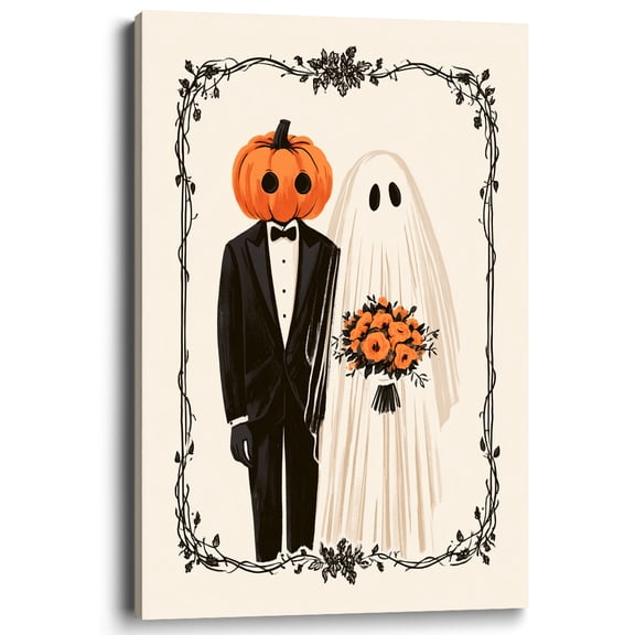 Wallume Store Vintage Ghost Pumpkin Wedding Halloween Canvas Wall Art Decor 12x8 Inch