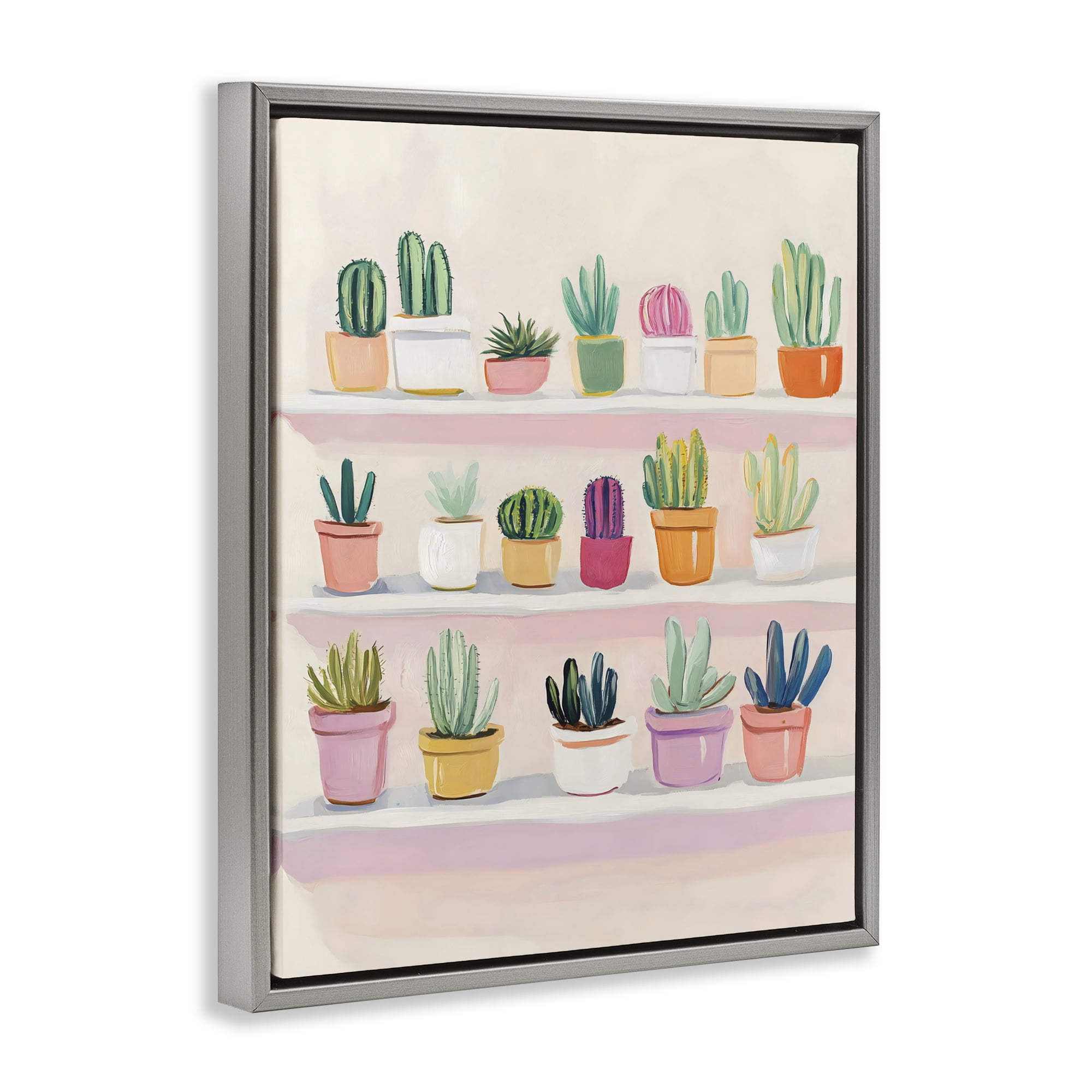 Stupell Industries Cactus Shelf Arrangement Gray Framed Floater Canvas Wall Art, design by The Prints Vibe