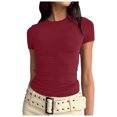 thumbnail image 1 of T-Shirts Basiques à Manches Courtes pour Femmes T-Shirt d'Été Col Rond Crop Top en Rayonne à Manches Longues pour Sortie, 1 of 4