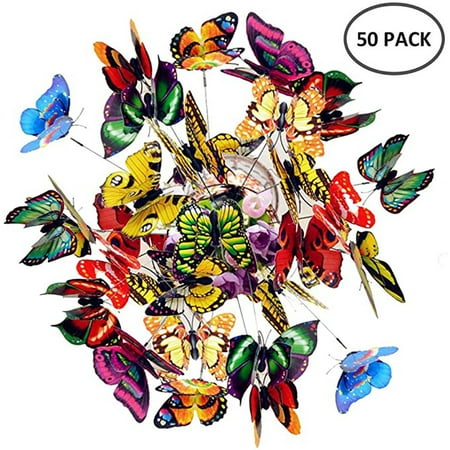 Fridja 50PC Butterfly Stakes & Garden Butterfly Ornaments PVC Material & Colorful Garden Butterflies Stakes (Random Color) & Lawn Patio Butterfly Ornaments On Sticks (50PC)
