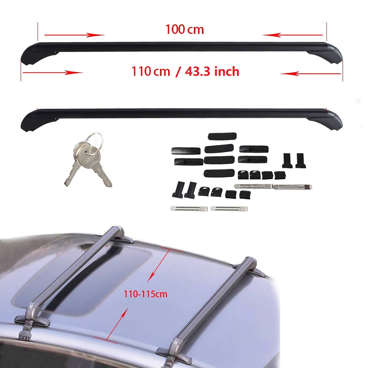 Labwork Universal 43.3in Aluminum Roof Luggage Rack Cross Bar Carrier Adjustable Window Frame - 110cm