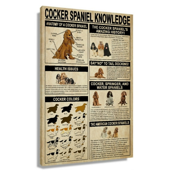 Cocker Spaniel Dog Wall Art Knowledge Posters For Farmhouse Wall Art Modern Canvas Printing Painting for Bedroom Framed 20x30 in