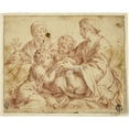 thumbnail image 2 of Annibale Carracci 14x12 Black Ornate Wood Framed Double Matted Museum Art Print Titled: Madonna and Child with Saints Elizabeth and John the Baptist (After 1606), 2 of 5