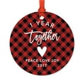 thumbnail image 1 of Wedding Anniversary Metal Christmas Ornament, 1 Year Together, Christmas 2017, Red Plaid, Includes Ribbon and Gift Bag, 1 of 2