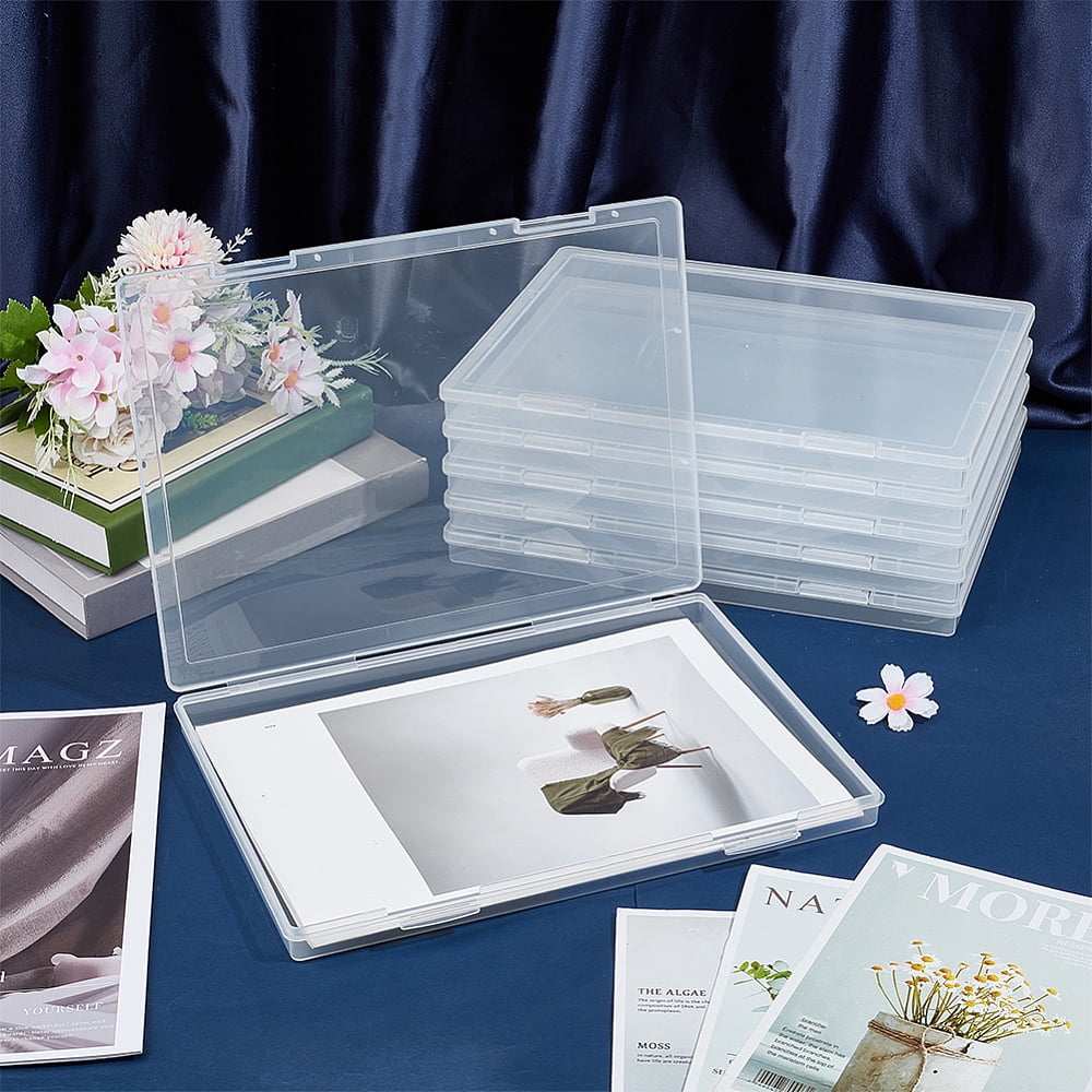 6Pcs Photo Storage Boxes 11.6x8.3 Inch Clear Plastic Scrapbook Paper Storage with Snap-Tight Latch for Magazine Document Craft Hobby Art Supplies