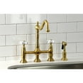 thumbnail image 2 of Kingston Brass KS1277PXBS Heritage Bridge Kitchen Faucet with Brass Sprayer, Brushed Brass, 2 of 5