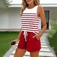 thumbnail image 5 of Mifsaly Womens Short Sets 2 Piece Outfits Summer Athletic Sets Women Striped Tank Tops And Drawstring Waist Shorts Red,XL, 5 of 7